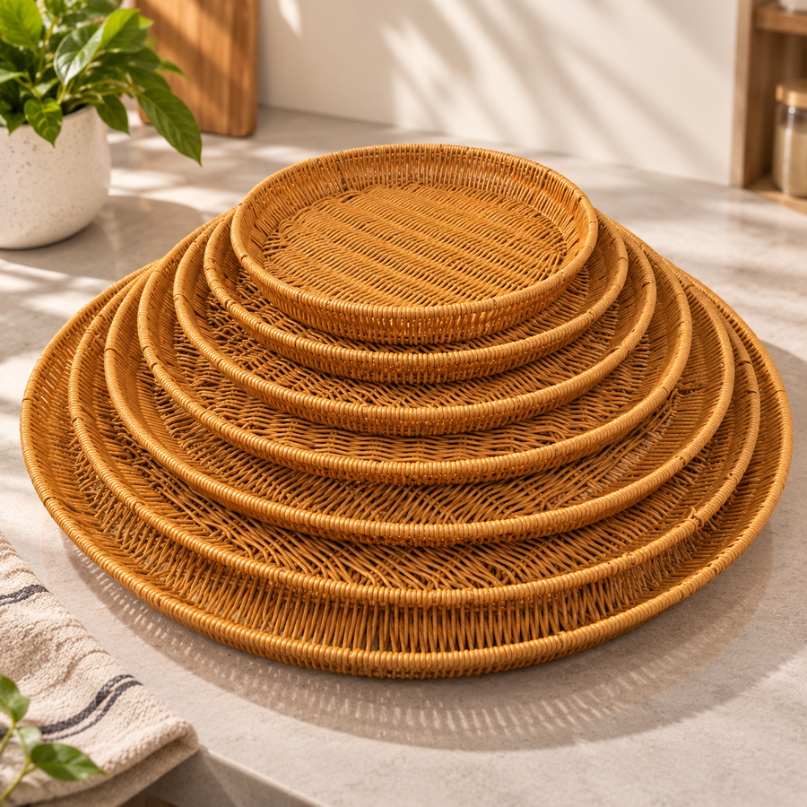 Round Woven Rattan Serving Tray Available in 7 Sizes