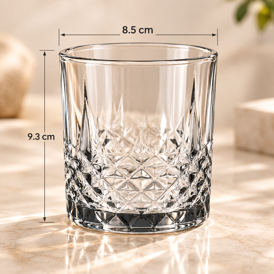 Diamond Cut Crystal Clear Drinking Glass Cups Set of 6