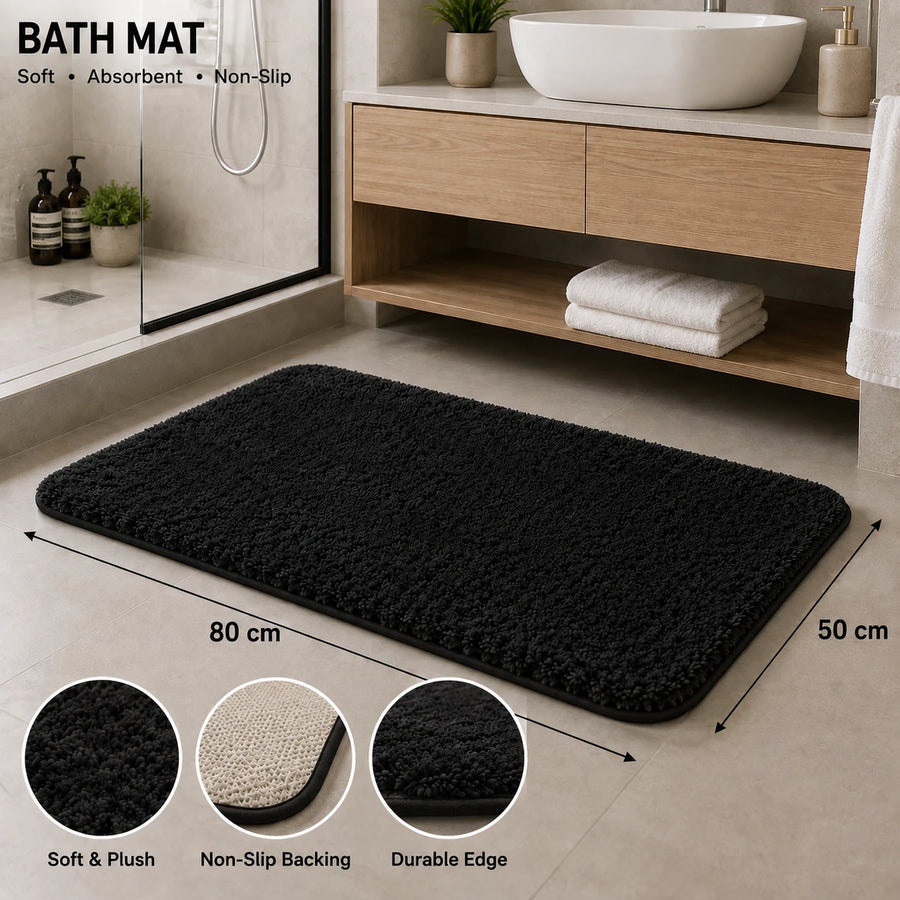 Plush Bathroom Bath Mat 80×50 cm Soft Absorbent Non Slip Shaggy Floor Rug