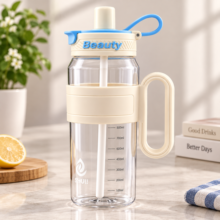 1200ml Water Bottle with Straw and Handle
