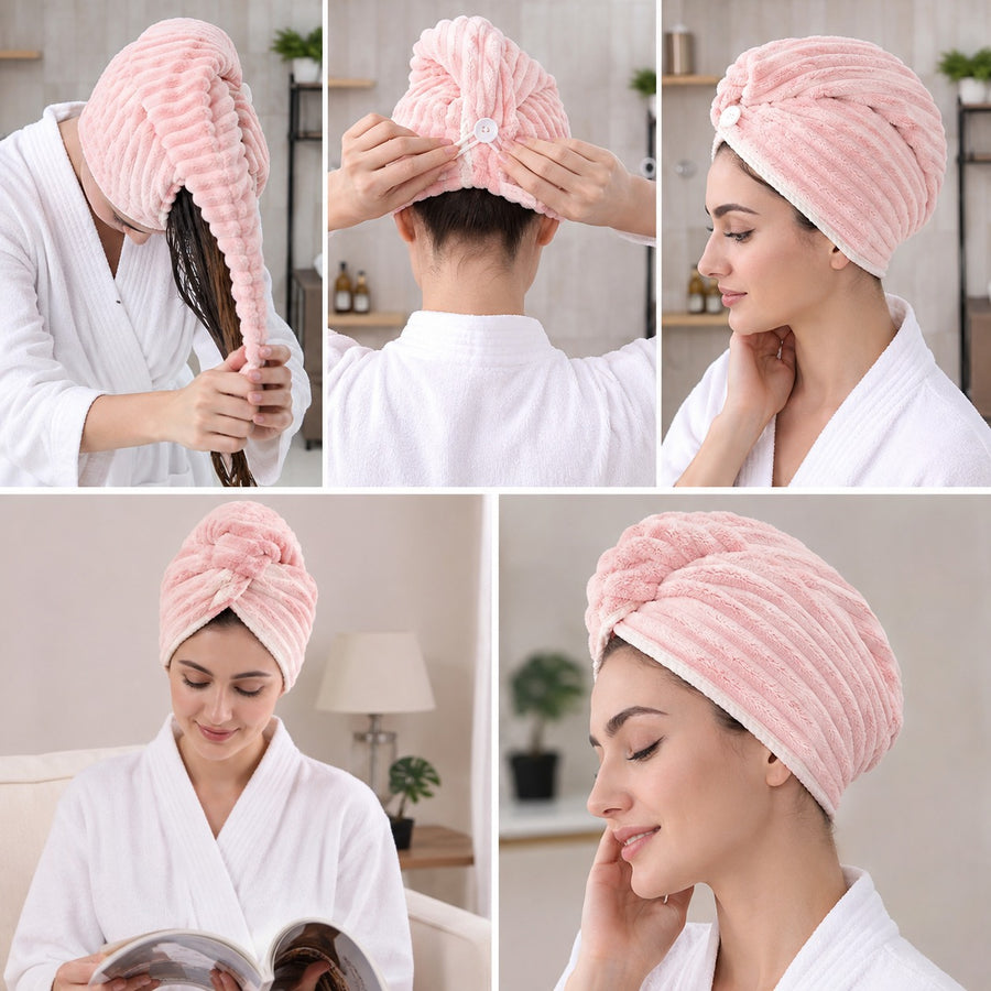 Thin Stripes Cotton Dry Hair Travel Cap Soft Absorbent Hair Wrap Shower Bath Hair Towel hair styler