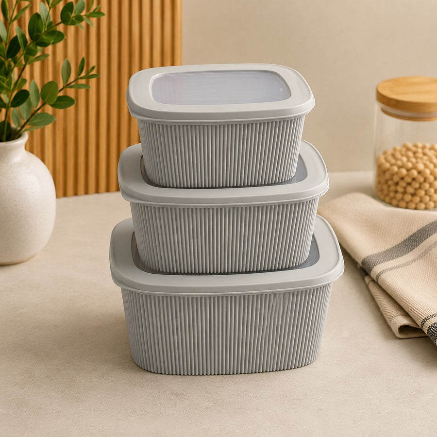 3 Piece Stackable Food Storage Container Set with Transparent Lids PP TPR Kitchen Organizer Boxes
