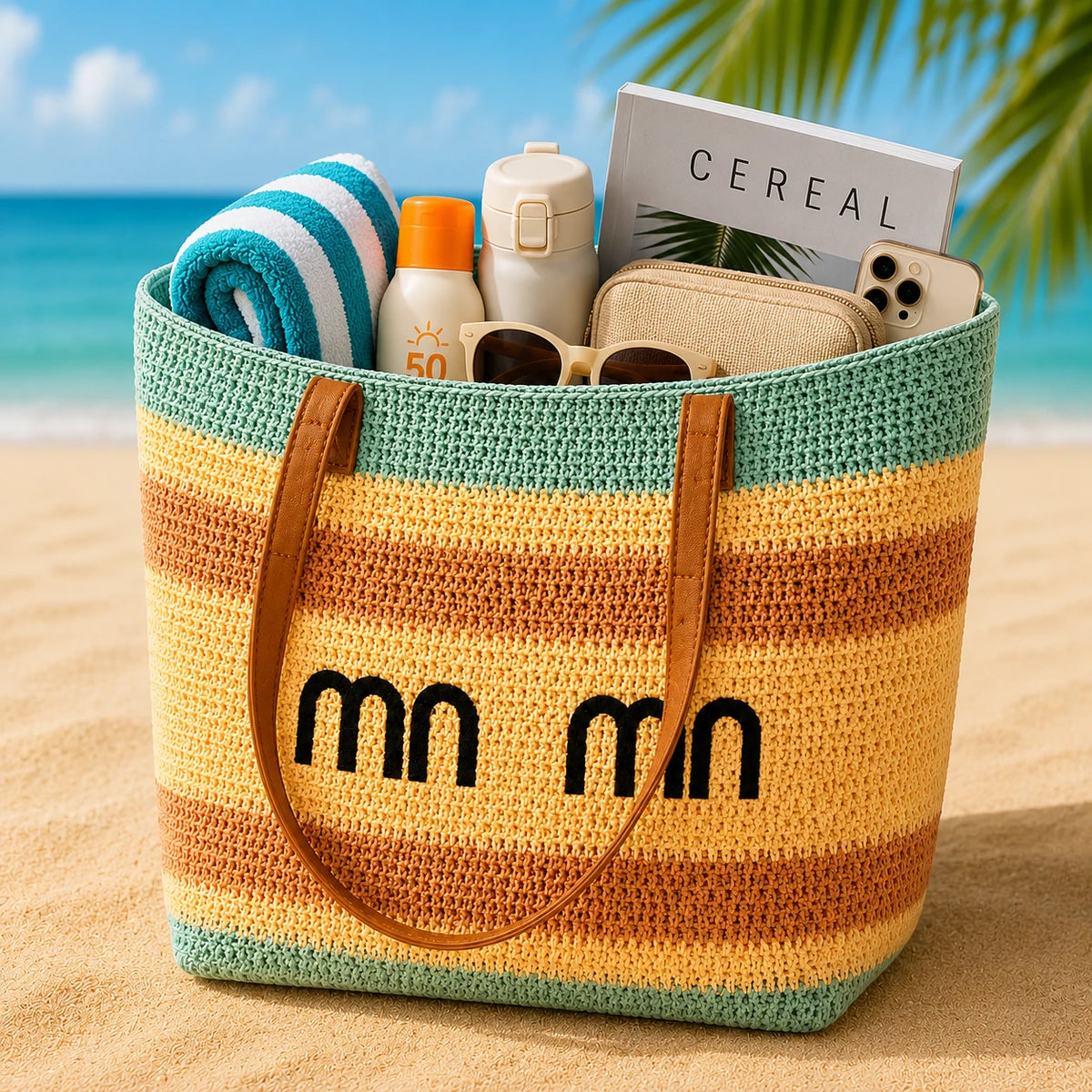 Summer Beach Tote Bag Woven Straw Beach Bag Crochet Shoulder Bag Large Capacity Travel Bag