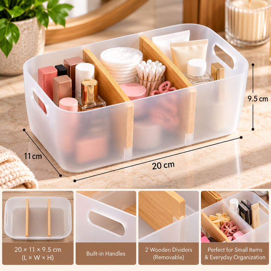 Multi Purpose Storage Basket with Bamboo Dividers