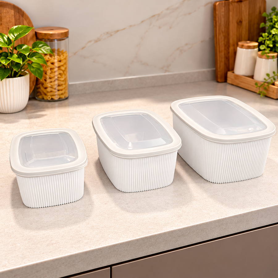 3 Piece Kitchen Food Storage Container Set with Translucent Lids