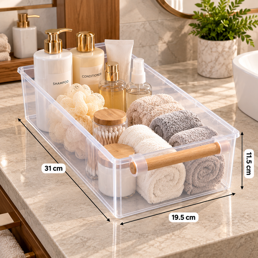 Clear Multipurpose Storage Organizer with Wooden Handle