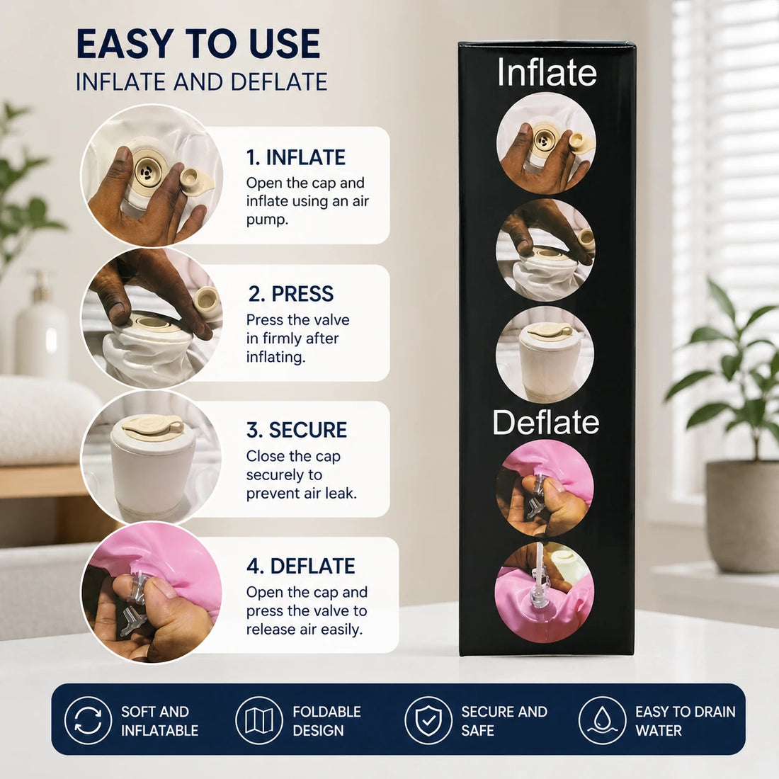 Inflatable Foldable Baby Bath Tub | Portable Non-Slip Baby Bathtub with Drain Outlet
