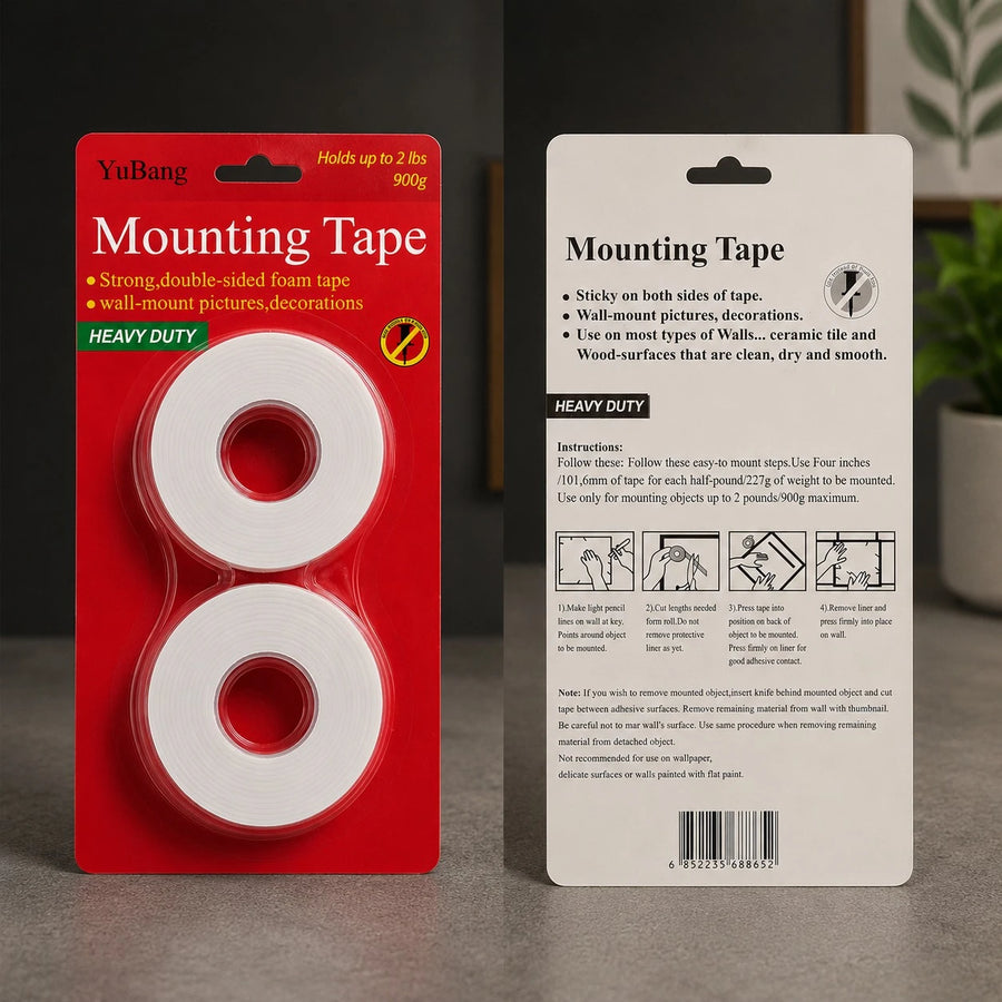 Heavy Duty Double Roll Mounting Tape Double Sided Foam Tape Wall Adhesive Tape Picture Hanging Tape 2 Rolls 3m