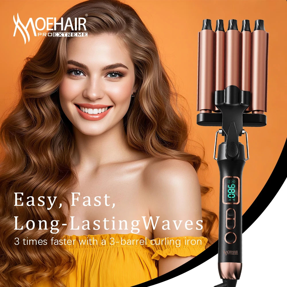 5 Barrel Travel Hair Waver Curling Iron Ceramic Hair Curler with LCD Display & Adjustable Temperature