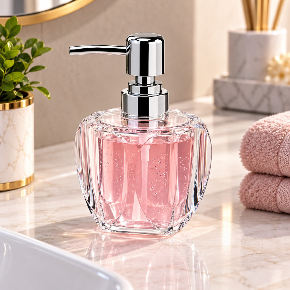 Clear Acrylic Liquid Soap Dispenser with Chrome Pump 220 ml