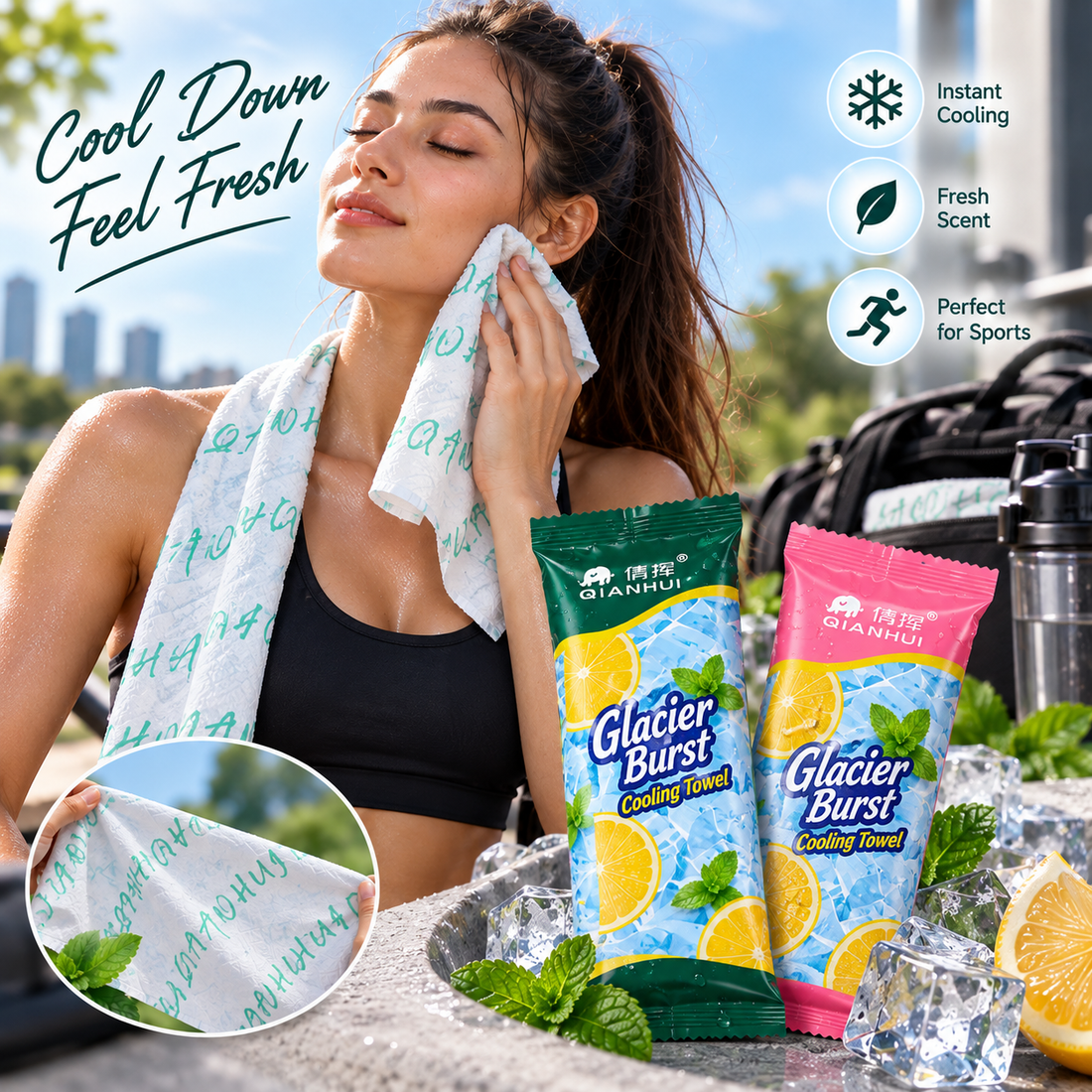 Cooling Refreshing Sports Wet Wipes Pack of 10