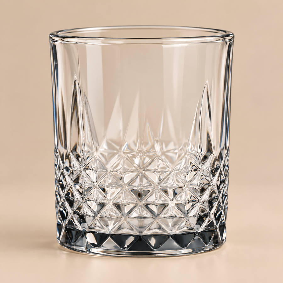 Diamond Cut Crystal Clear Drinking Glass Cups Set of 6