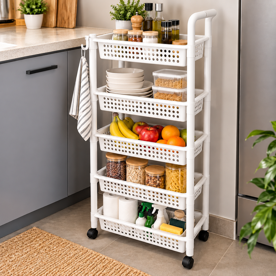 4 Tier Plastic Rolling Storage Rack