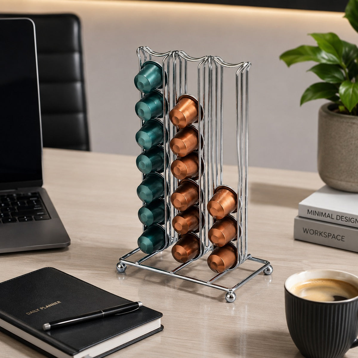 42 Capsule Coffee Pod Holder Nespresso Compatible Vertical Chrome Storage Organizer