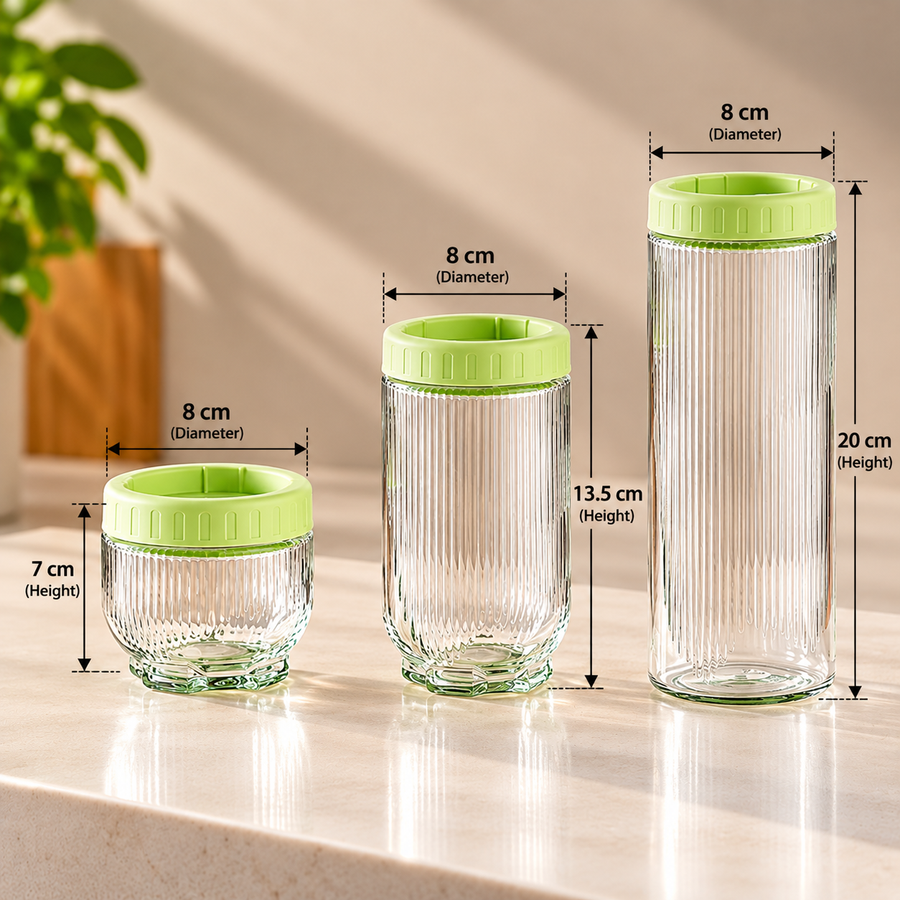 JUXIONG 3 Piece Stackable Glass Storage Jar Set