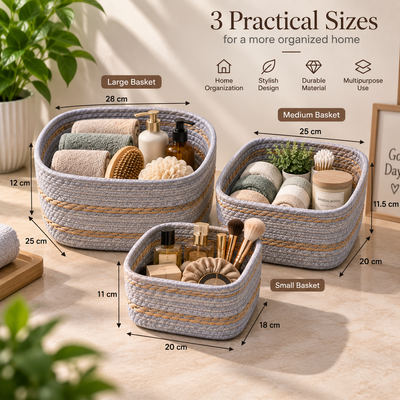 3 Piece Woven Storage Basket Set