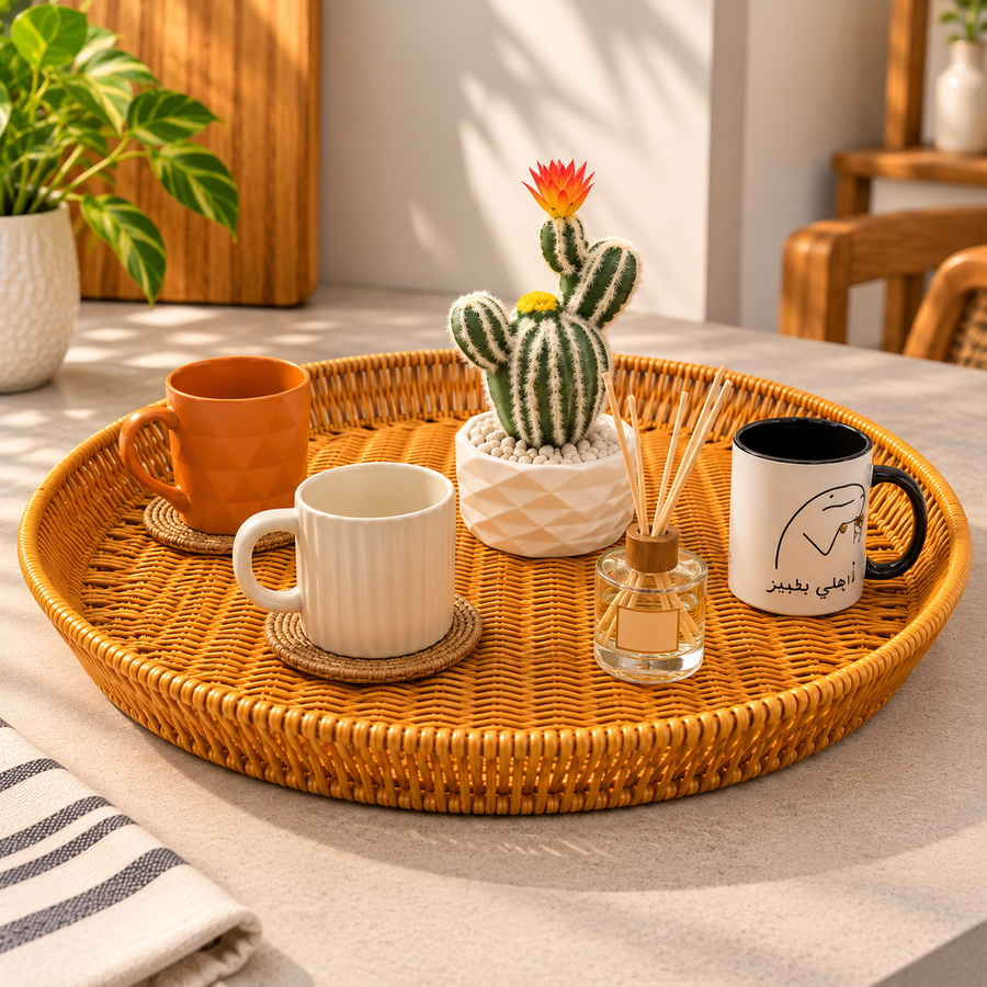 Round Woven Rattan Serving Tray Available in 7 Sizes
