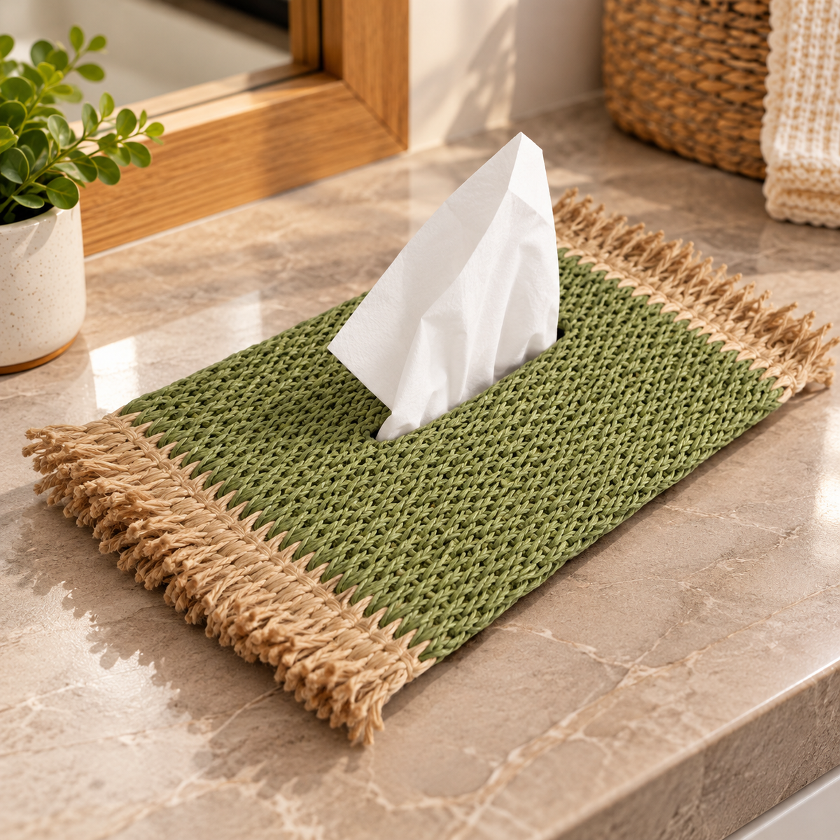 Woven Fringed Tissue Box Cover