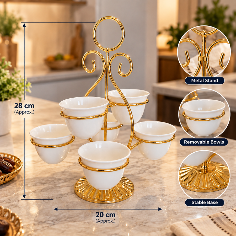 Elegant Gold Coffee Cup Serving Stand with 6 Removable Cups