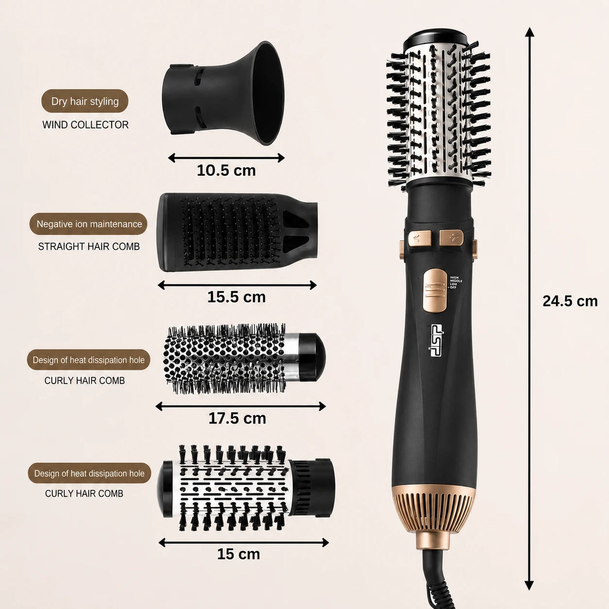 4 in 1 Travel Rotating Hot Air Hair Brush Ionic 1800W Hair Dryer & Styling Brush Set