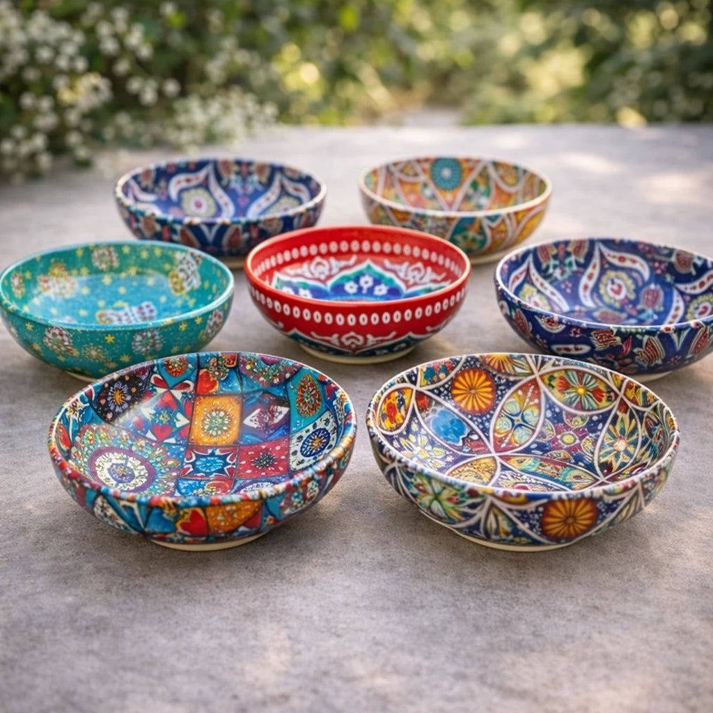 Small Round Metal Bowl Mandala Decorative Pattern Sauce Bowl Dessert Bowl Snack Bowl 7.5 cm Diameter