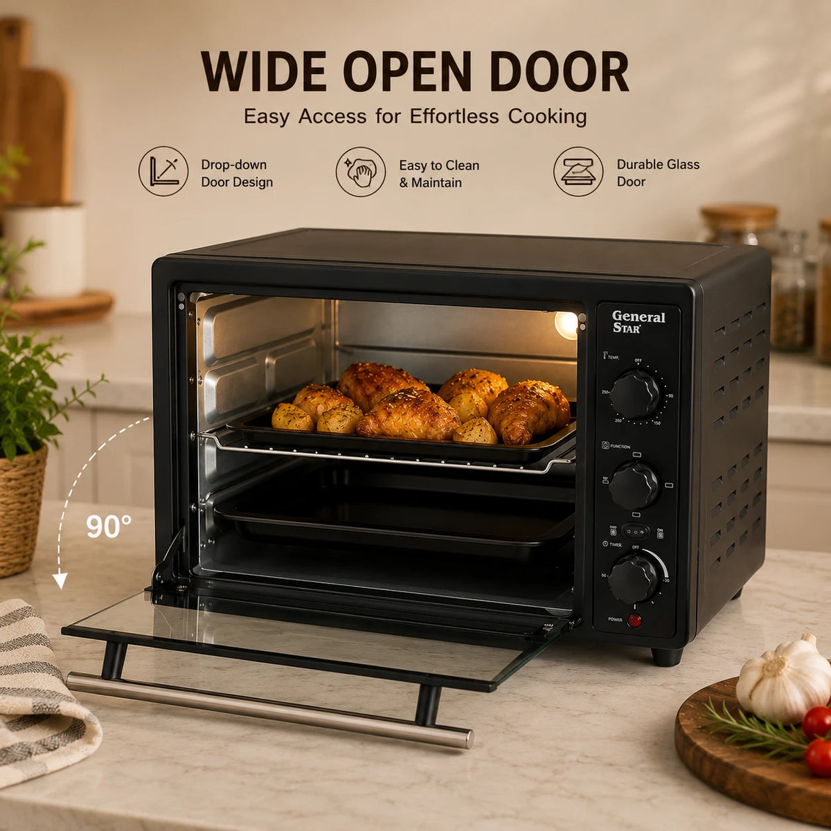 Electric Oven General Star Countertop Toaster Oven Baking Oven Multi Function Compact Kitchen Oven Adjustable Temperature Timer Oven