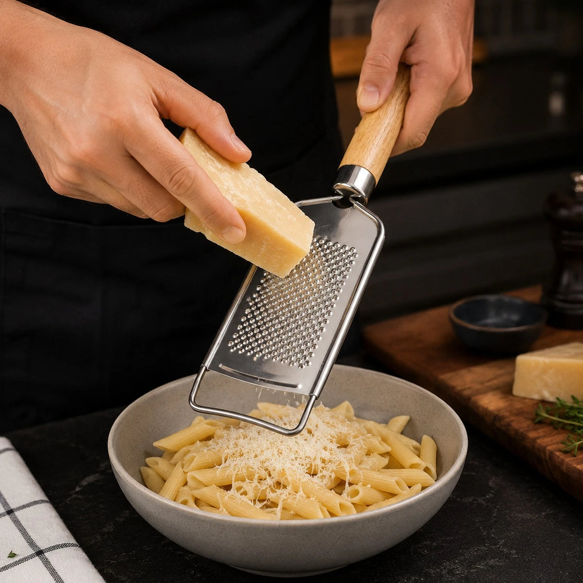 Adawat Stainless Steel Hand Grater Wooden Handle Cheese Grater Vegetable Grater Kitchen Grater 26 cm