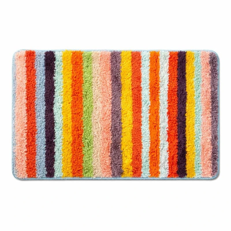 Colorful Striped Anti-Slip Bath Mat Rug for Bathroom & Entryway – Soft Plush Texture (80 × 47 cm)