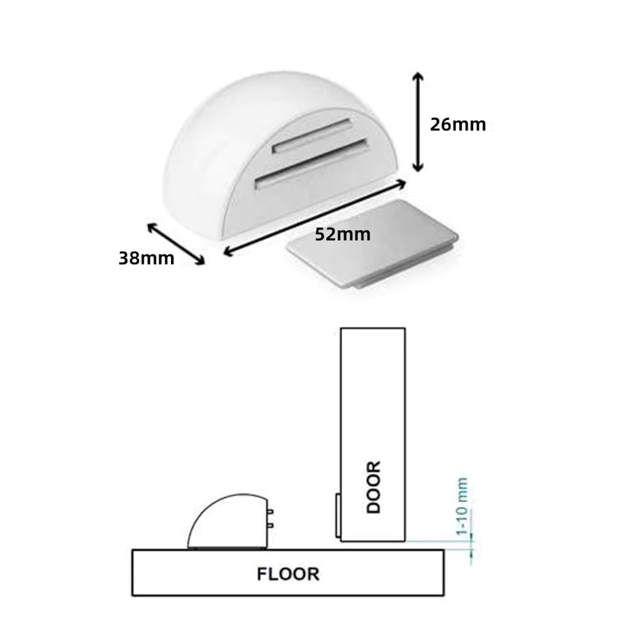 2 Piece Magnetic Self Adhesive Door Stopper Set Strong Hold No Drilling Floor Mount White & Gray