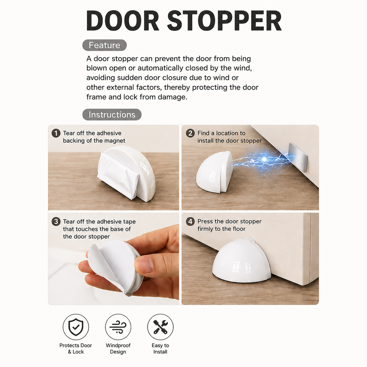 2 Piece Magnetic Self-Adhesive Door Stopper Set