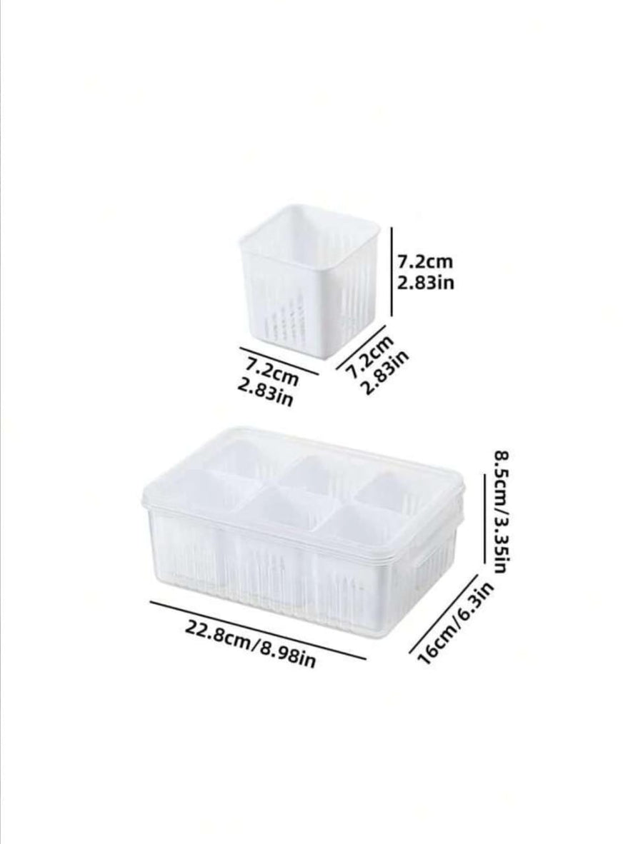 6 Compartment Refrigerator Food Storage Container with Removable Bins Vent Drain Design and Clip On Lid