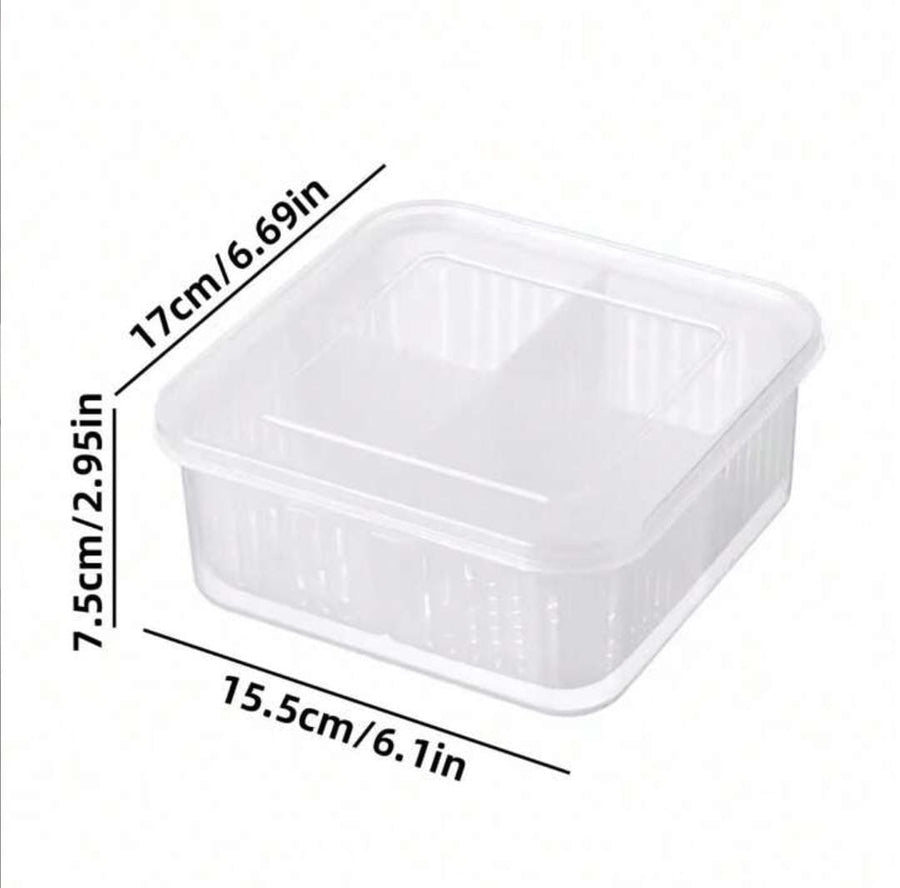 4 Compartment Refrigerator Food Storage Container with Removable Bins Vent Drain Design and Clip On Lid