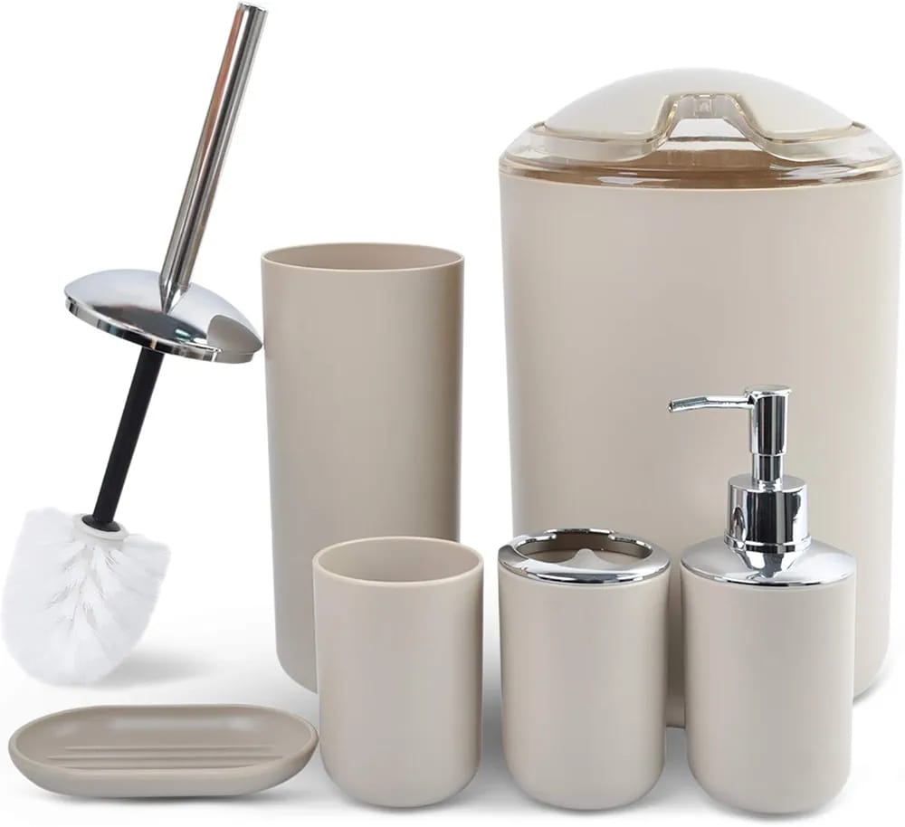 6 Piece Bathroom Accessories Set with Waste Bin & Dispenser