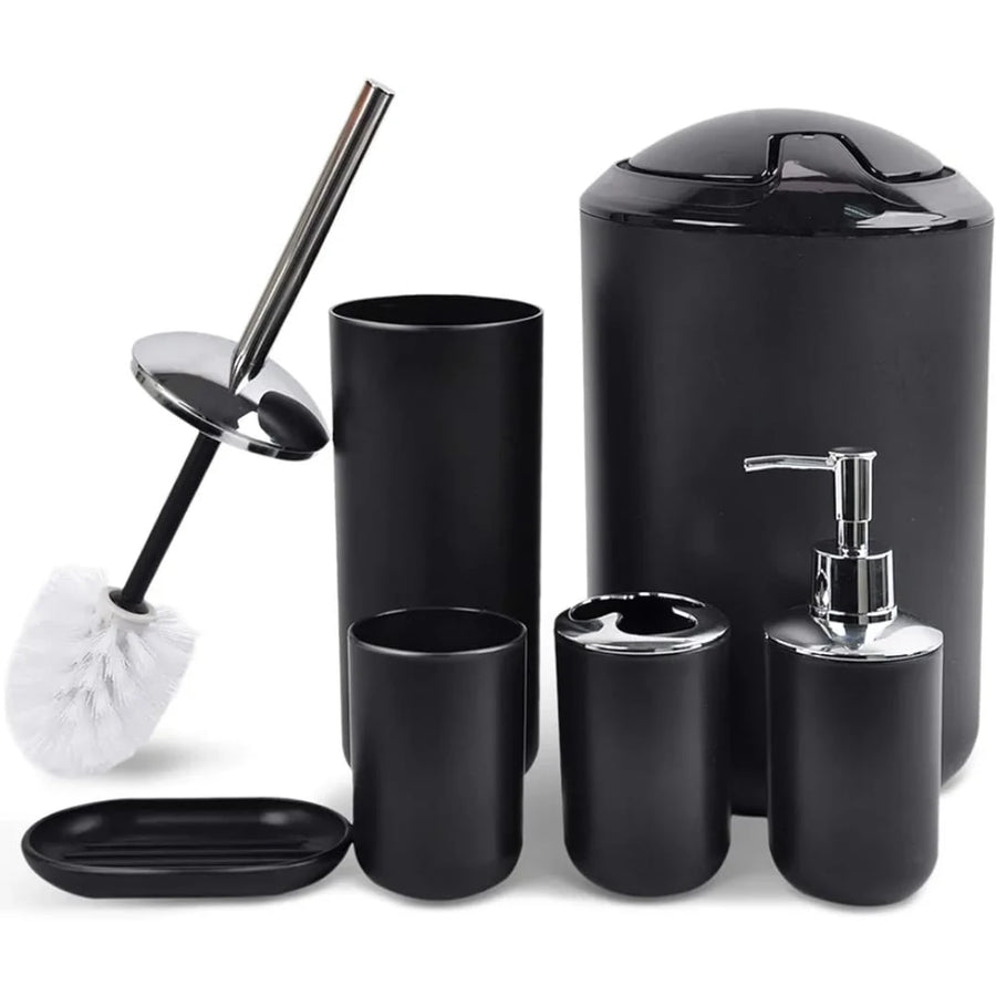 6 Piece Printed Bathroom Accessories Set with Waste Bin Soap Dispenser Toothbrush Holder Soap Dish Rinse Cup and Toilet Brush