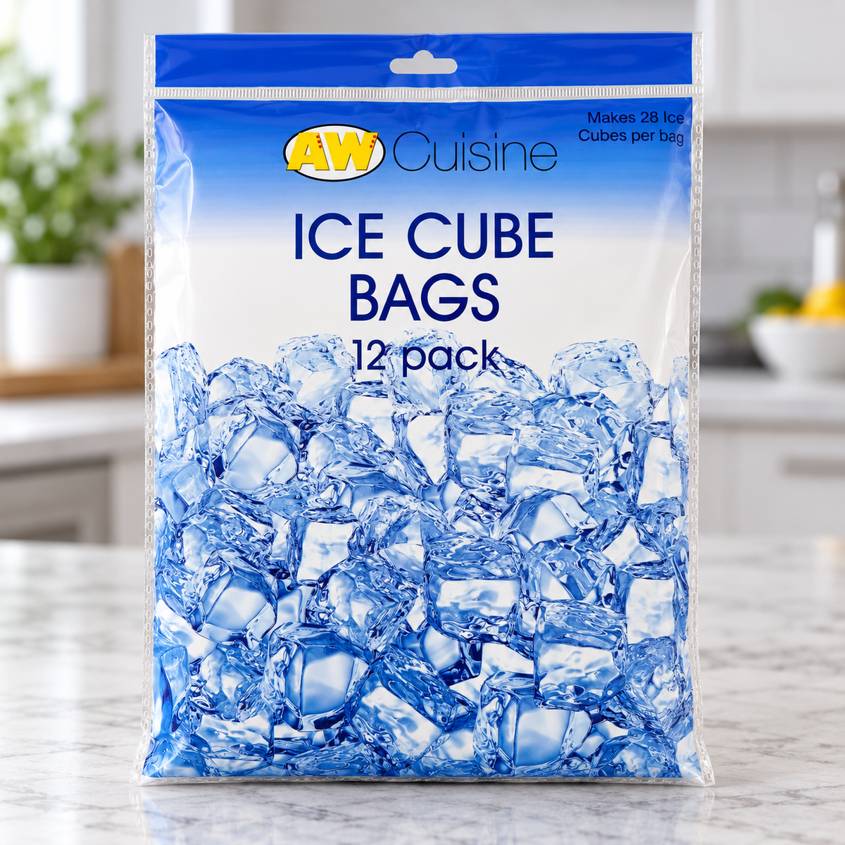 Disposable Self-Sealing Freezer Bags with 28 Ice Cubes per Bag