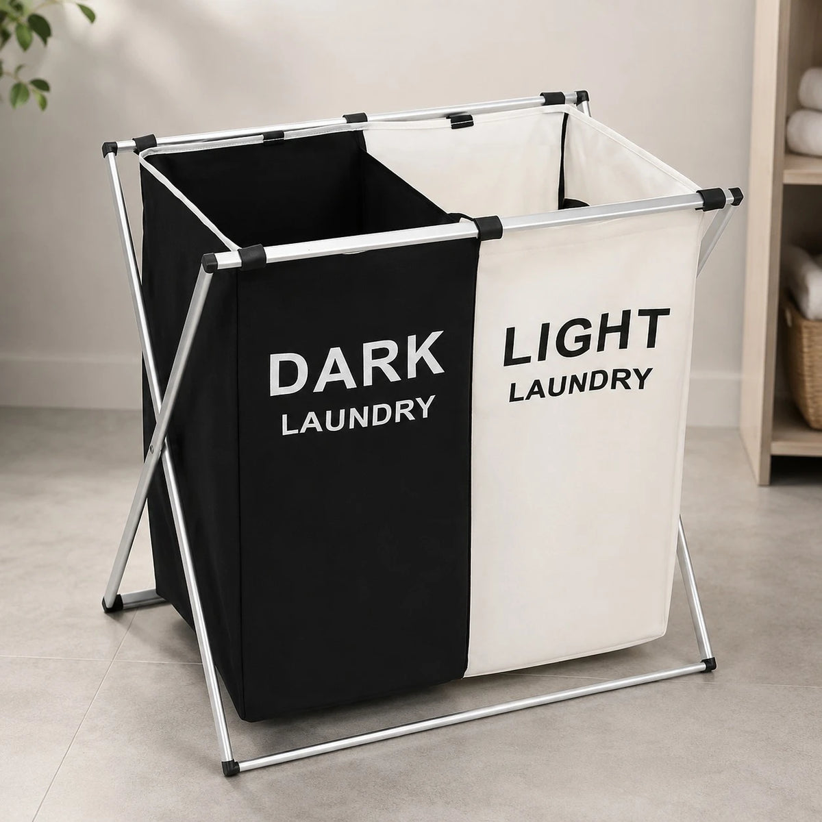 Double Compartment Dark Light Laundry Basket Foldable Oxford Cloth Clothes Hamper Organizer