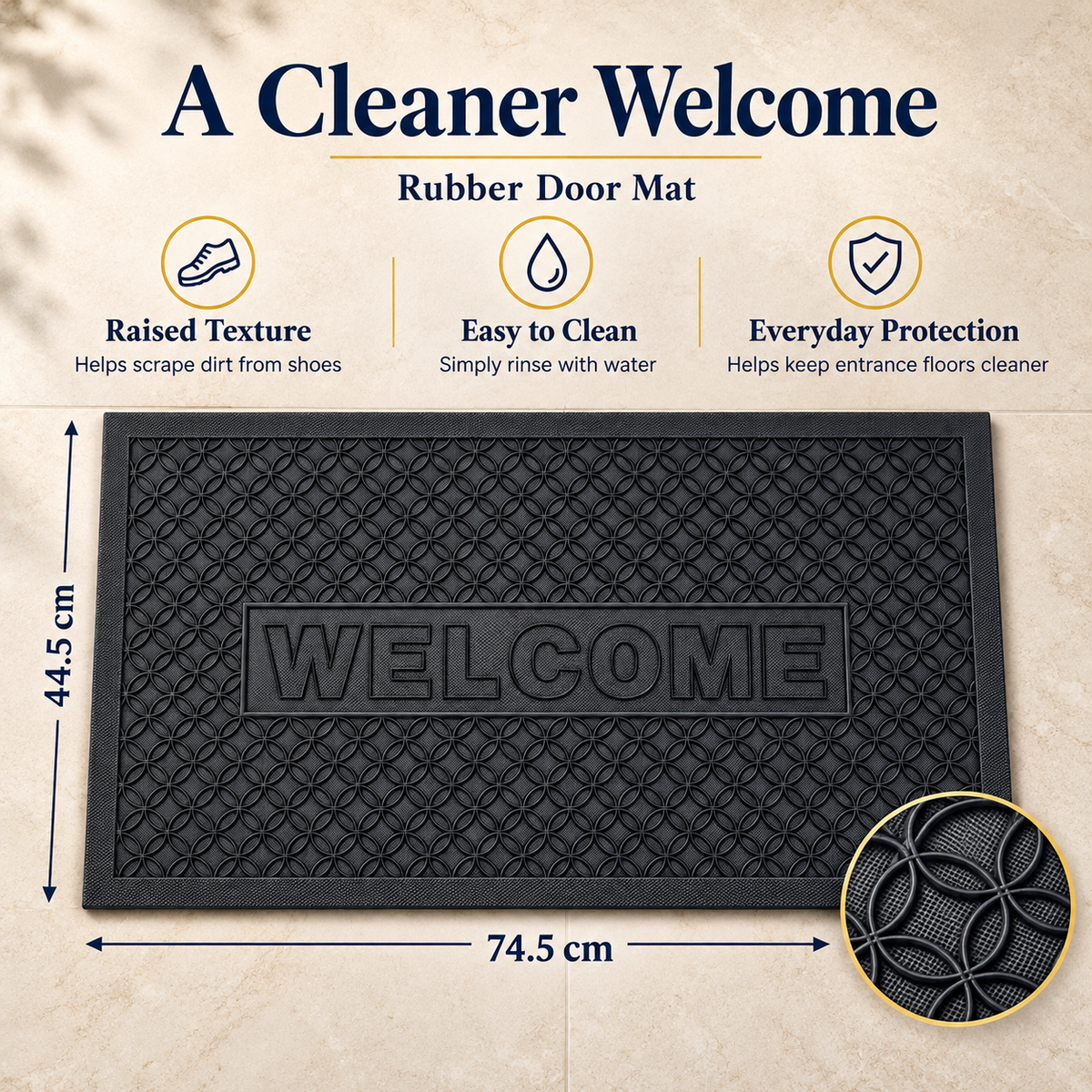 Welcome Rubber Entrance Door Mat 74.5 × 44.5 cm