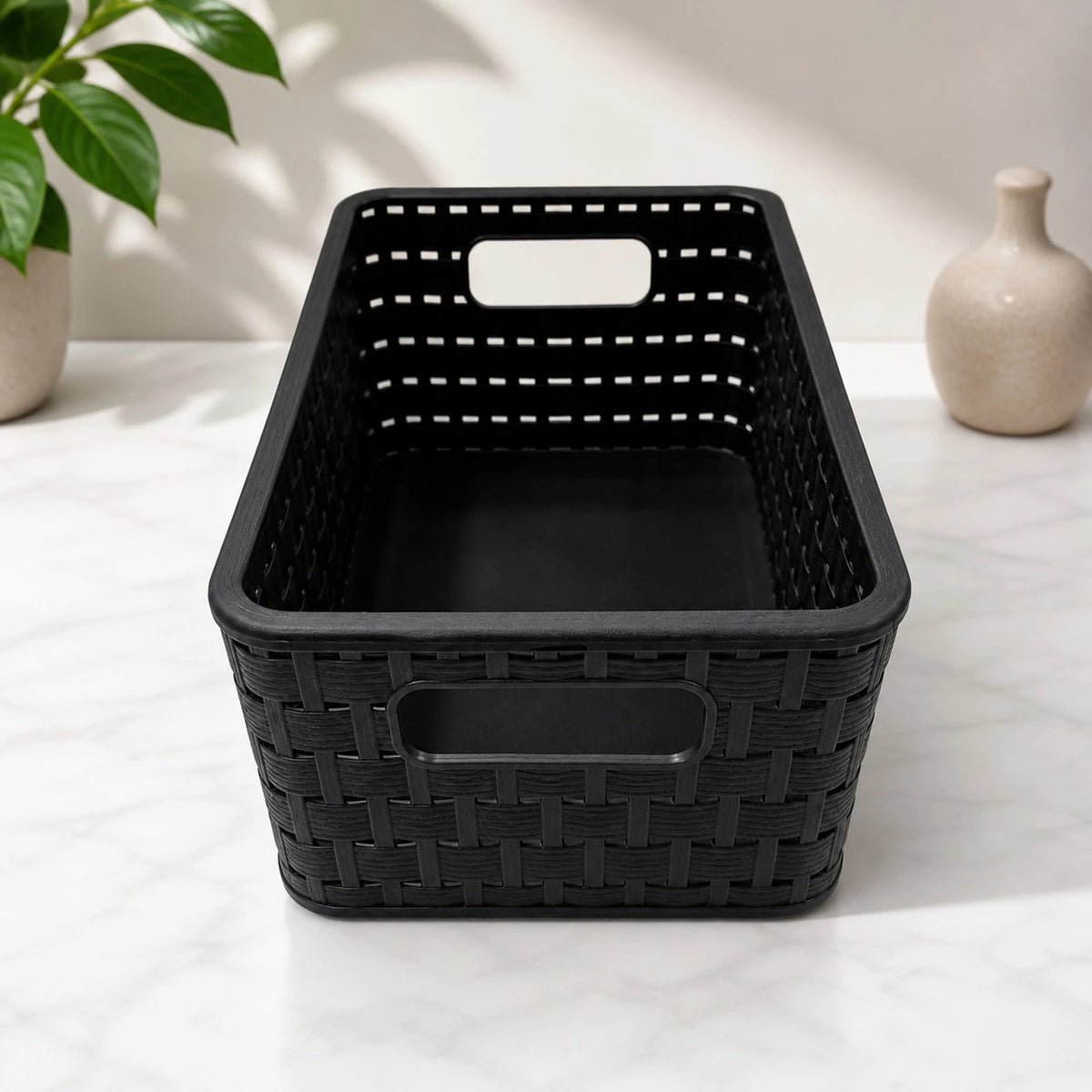 Rotho Swiss Design Storage Basket Organizer Plastic Woven Box Home Bathroom Kitchen Shelf Closet Office Storage - Image 5