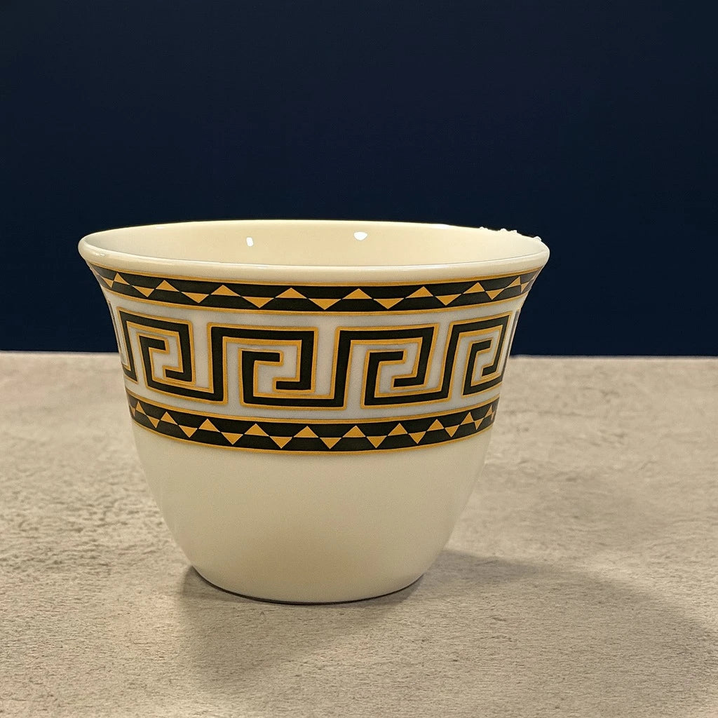 Black & Gold Greek Pattern Coffee Espresso Cups, Set of 12