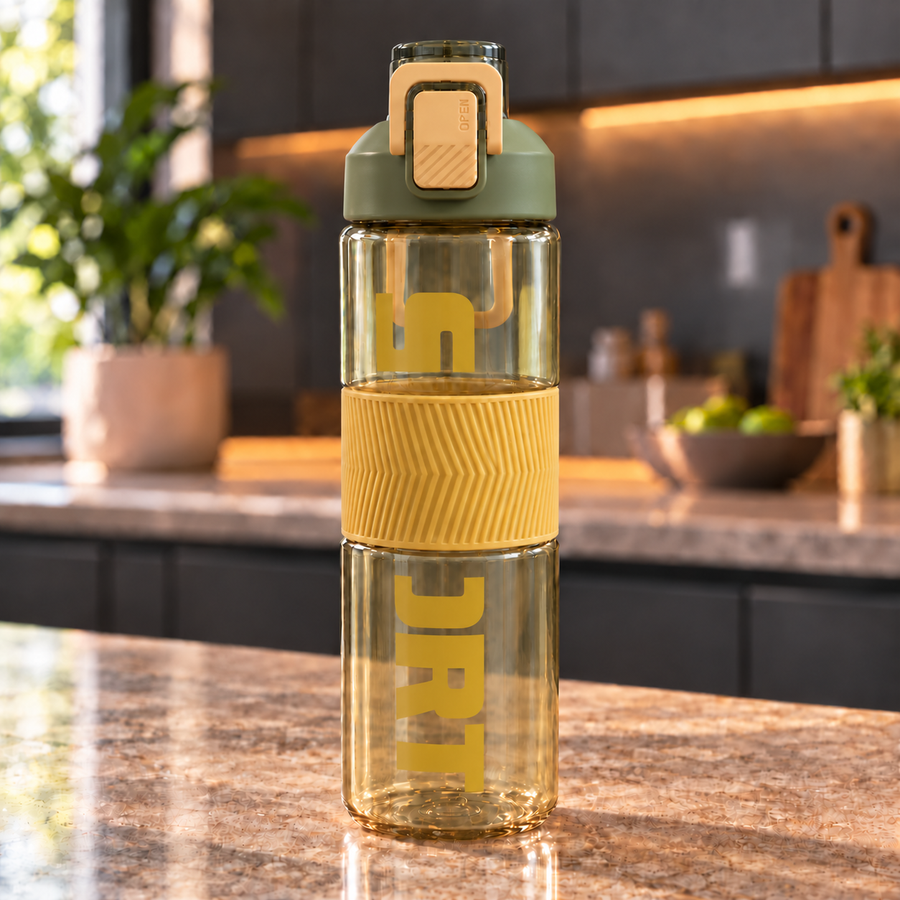 Large Capacity Sports Bottle with Locking Lid Handle and Textured Grip
