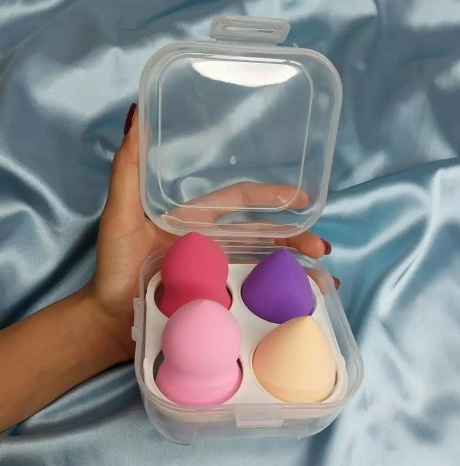 4 Piece Makeup Beauty Blender Sponge Set with Transparent Storage Box for Foundation and Blending
