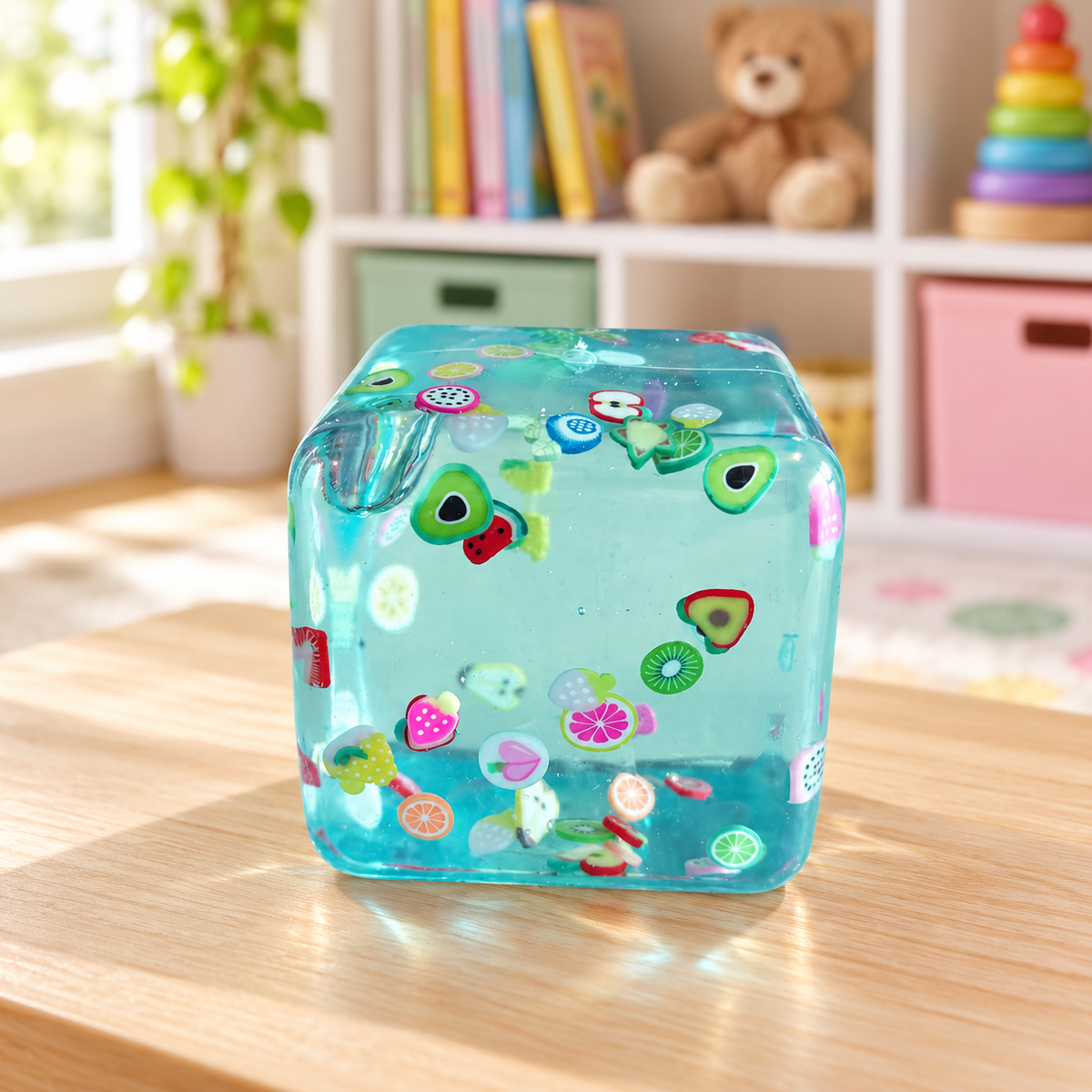 Soft Squishy Sensory Cube with Fruit Decorations
