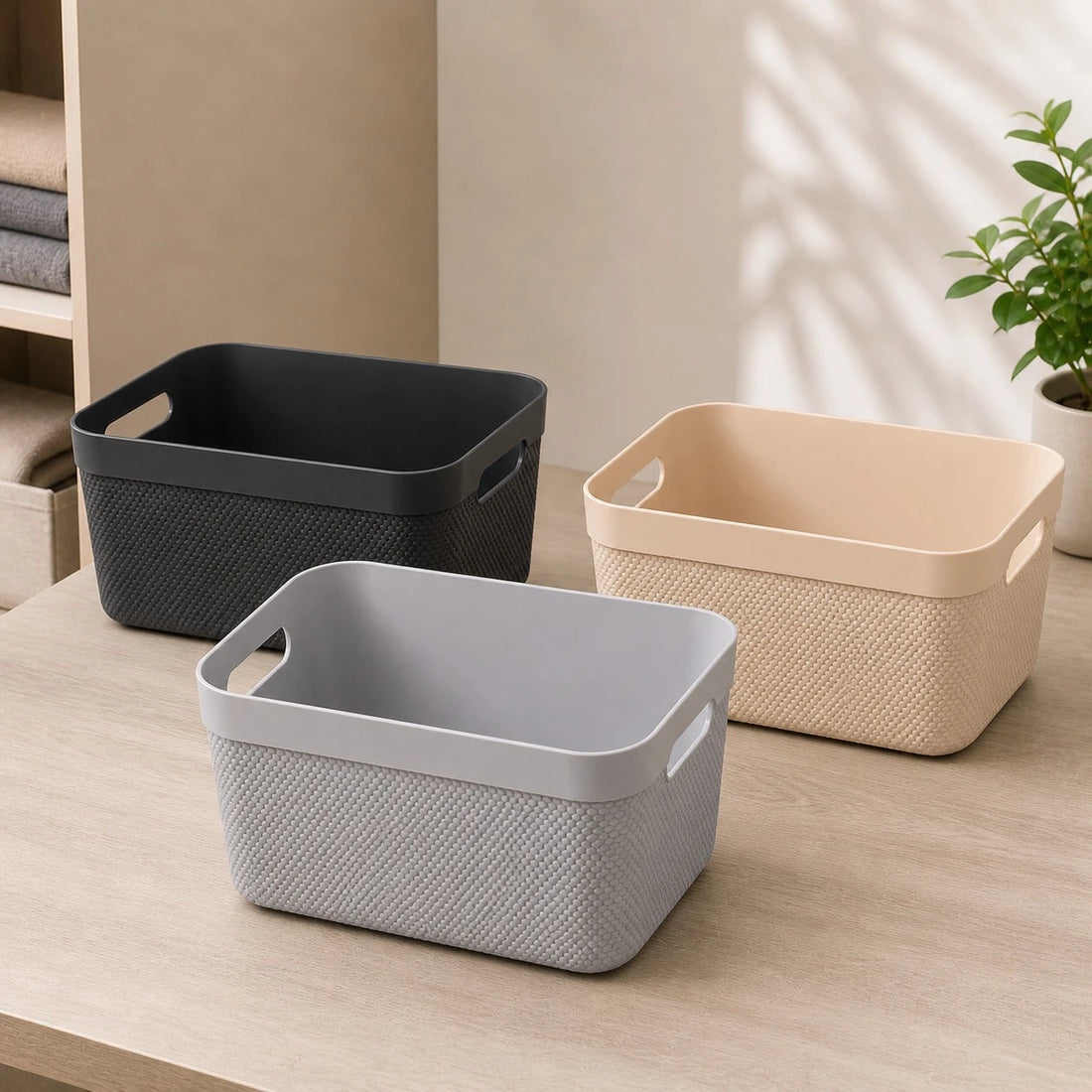 Rotho Jive Box Storage Basket Set Plastic Organizer Boxes A5 Size 5L Swiss Design BPA Free Stackable Storage Containers