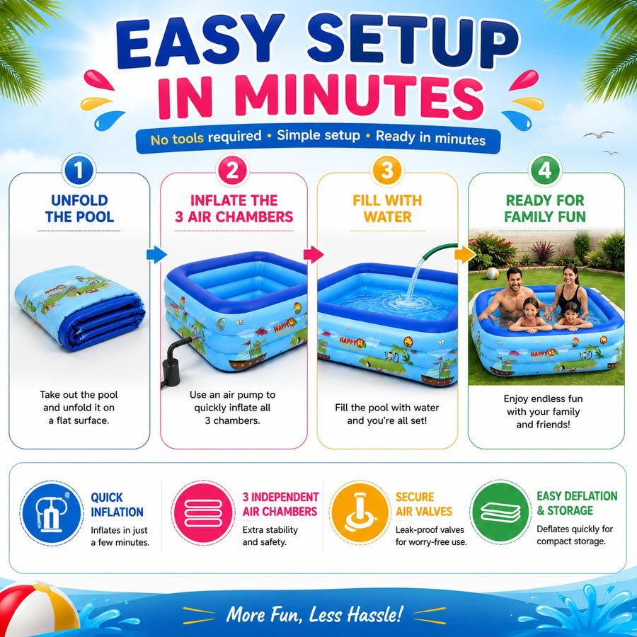 Family Fun Summer Pool Inflatable Rectangular Swimming Pool Kids Outdoor Garden Pool