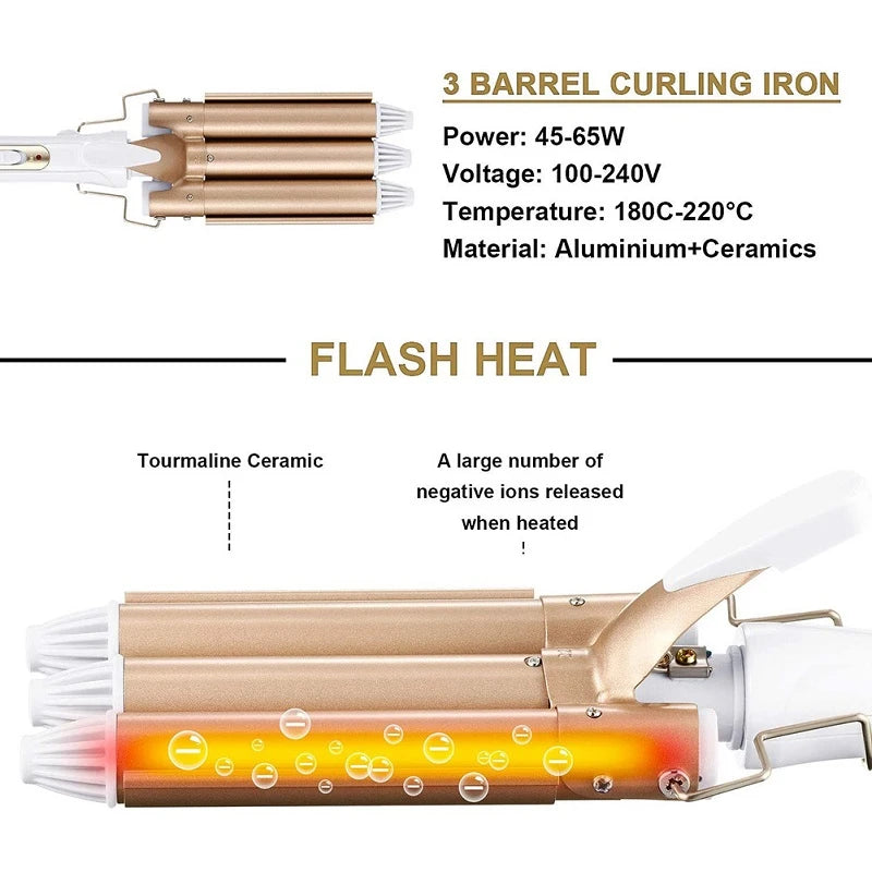 3 Barrel Hair Curling Iron Professional Ceramic Hair Waver Curling Iron