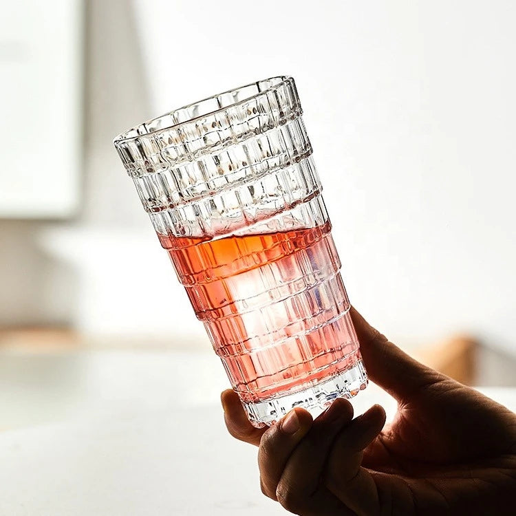 Set of 6 Tiered Cut Glass Cups 380ML