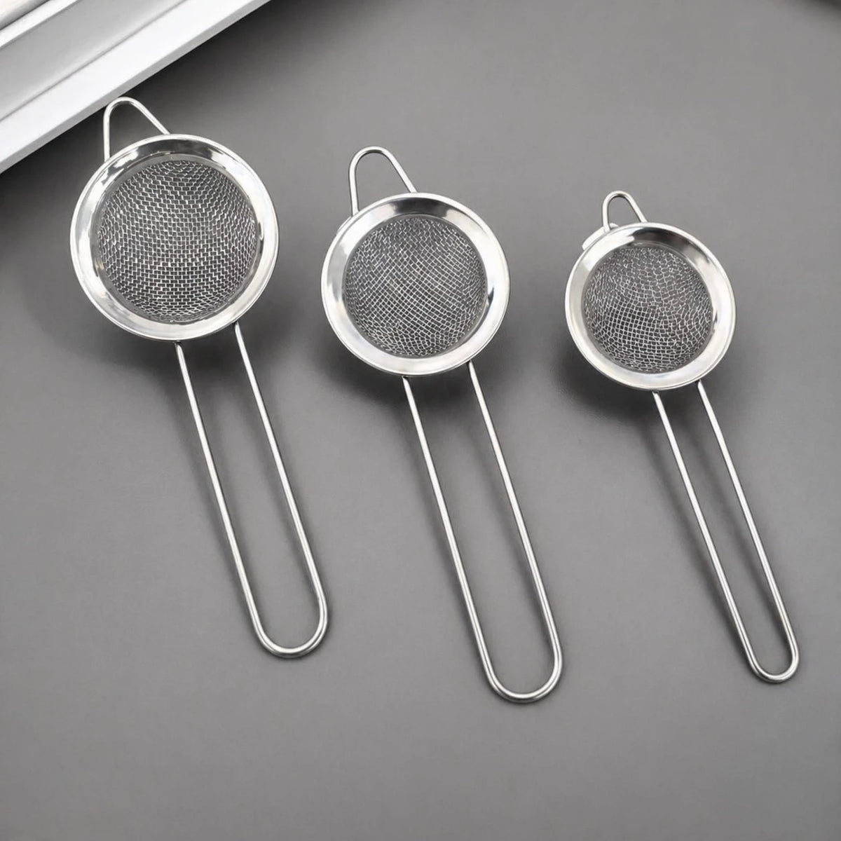 Stainless Steel Tea Strainer Set 3 Sizes Fine Mesh Kitchen Strainers 5 cm 6 cm 7 cm - Image 2
