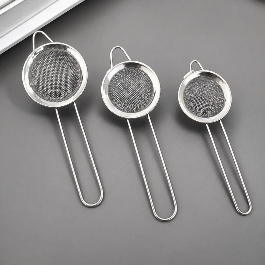 Stainless Steel Tea Strainer Set 3 Sizes Fine Mesh Kitchen Strainers 5 cm 6 cm 7 cm