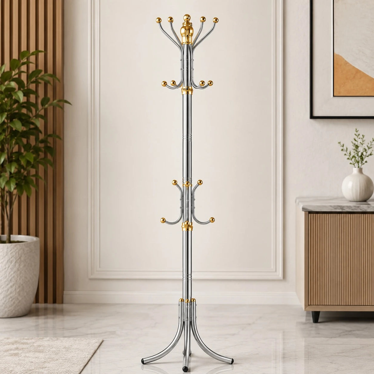 Stainless Steel Coat Rack Stand 12 Hook Entryway Bedroom Clothes Hanger Organizer