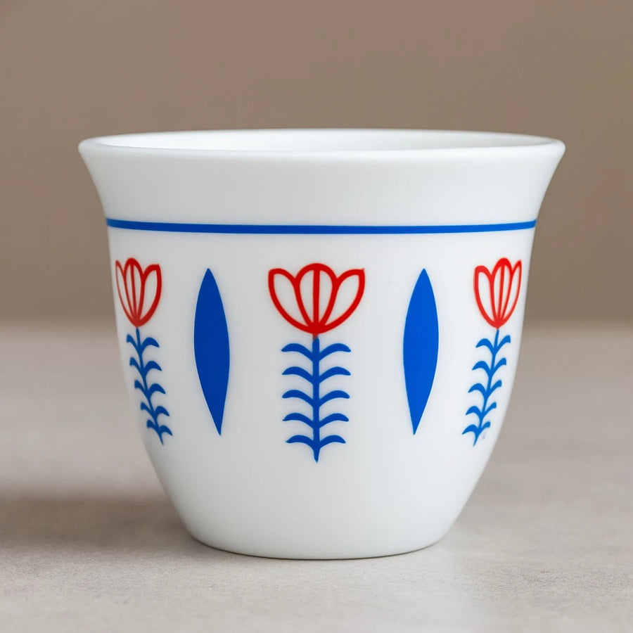 Set of 12 Arabic Coffee Espresso Cups, Blue Tulip Design